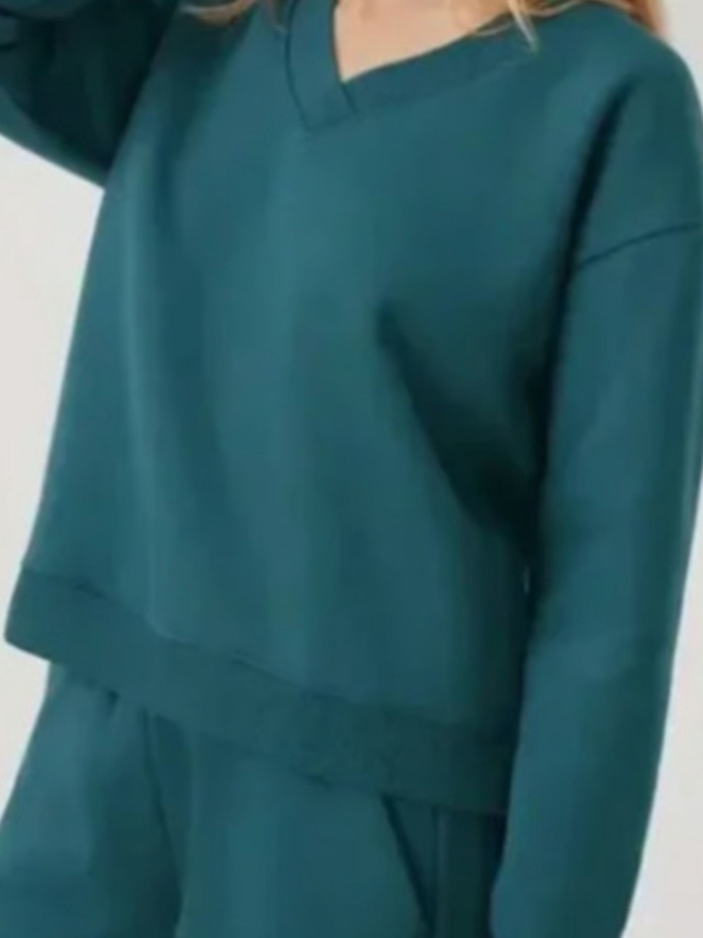 Pact Womens Courtside V-Neck Sweatshirt in Celestial Green Size XL Boxy Comfort